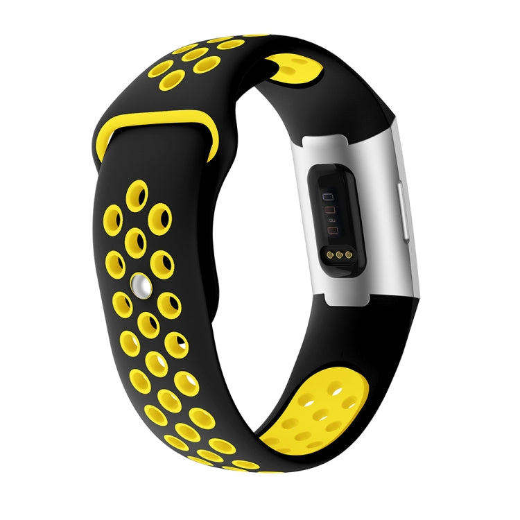 Two-color Round Hole Silicone Watch Band for Fitbit Charge 3, Watch Band Size:130-195mm(Yellow) by bashfashion
