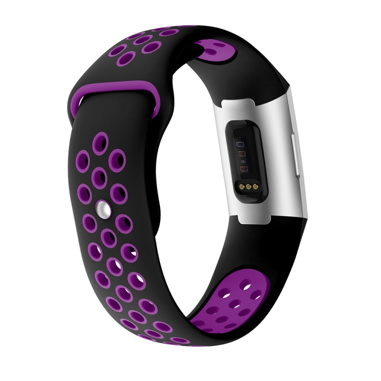 Two-color Round Hole Silicone Watch Band for Fitbit Charge 3, Watch Band Size:145-210mm(Purple) by bashfashion