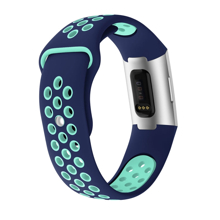 Two-color Round Hole Silicone Watch Band for Fitbit Charge 3, Watch Band Size:145-210mm(Blue Green) by bashfashion