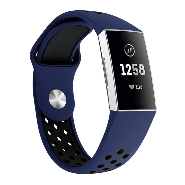 Two-color Round Hole Silicone Watch Band for Fitbit Charge 3, Watch Band Size:145-210mm(Black Blue) by bashfashion