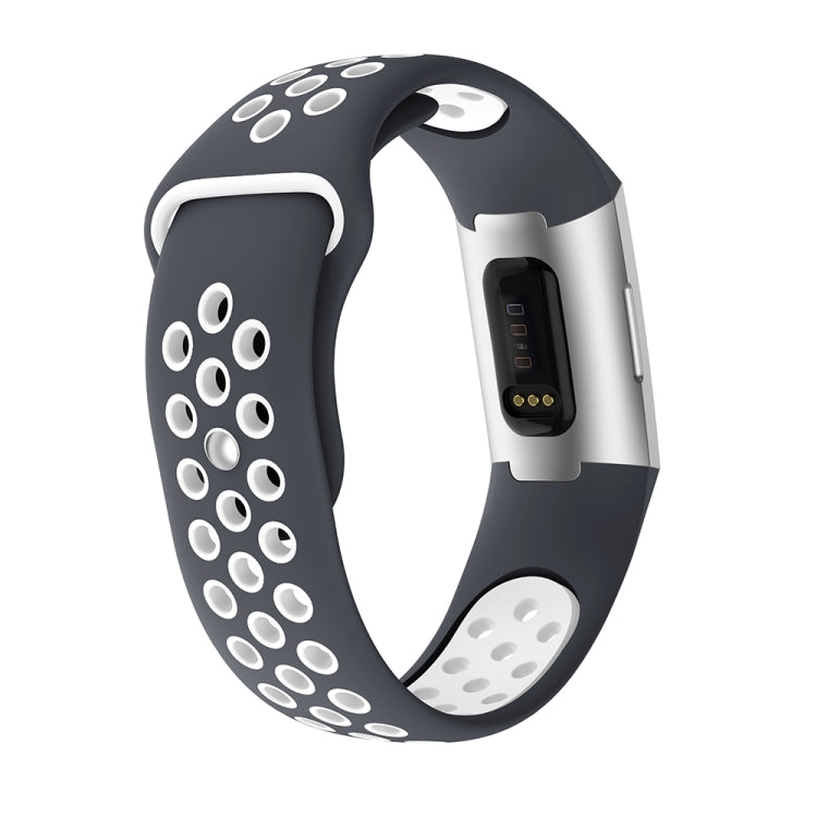 Two-color Round Hole Silicone Watch Band for Fitbit Charge 3, Watch Band Size:145-210mm(Grey White) by bashfashion