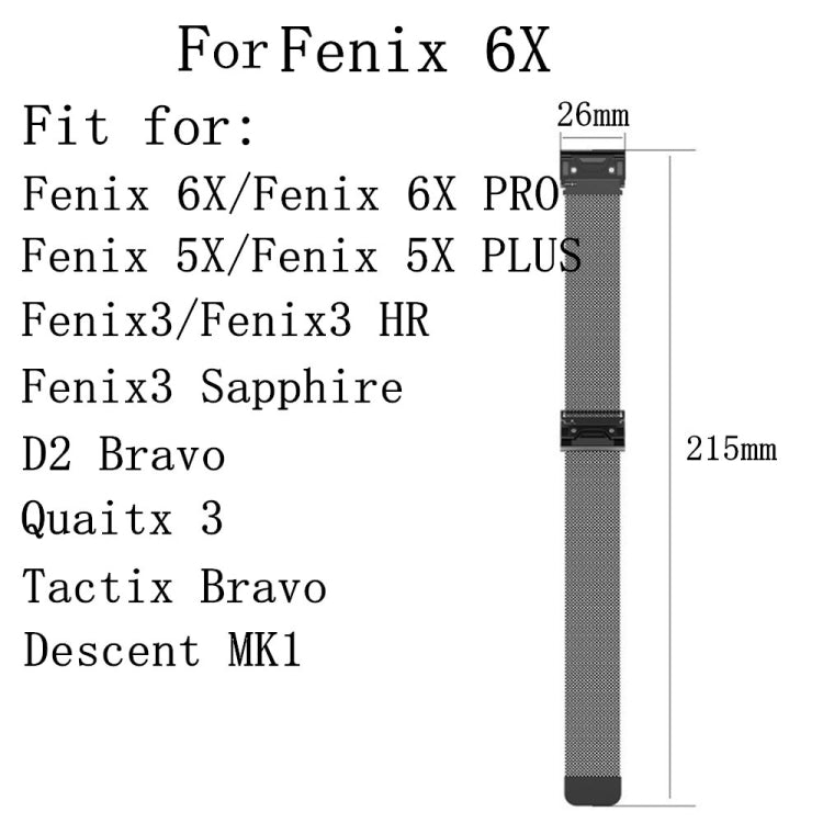 For Garmin Fenix 6X Milanese Watch Band(Rose Gold) by bashfashion