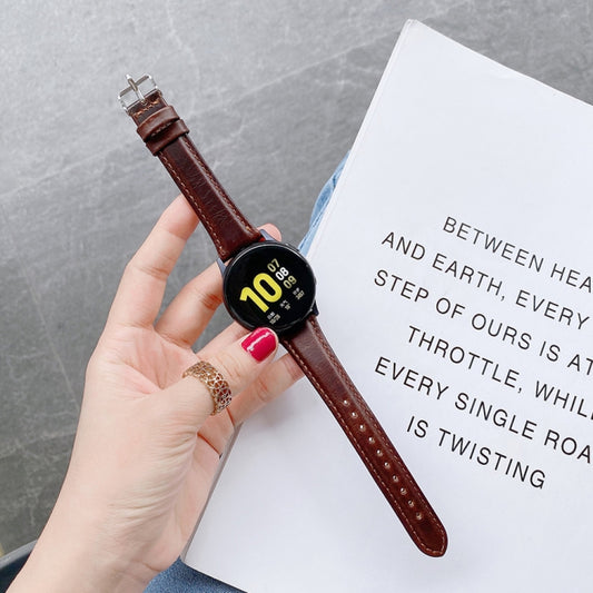 For Samsung Galaxy Watch 20mm Smart Watch Universal Double-sided Leather Small Watch Band(Coffee) by bashfashion