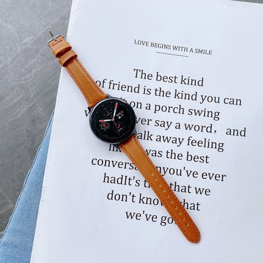 For Samsung Galaxy Watch 20mm Smart Watch Universal Double-sided Leather Small Watch Band(Khaki) by bashfashion