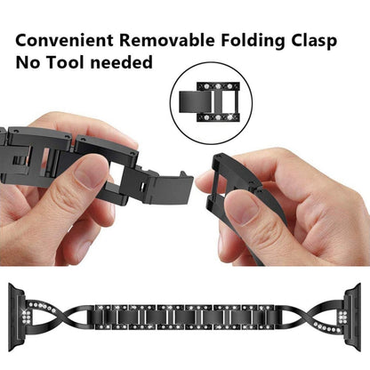 Colorful Diamond Stainless Steel Watch Band for Apple Watch Series 7 41mm / 6 & SE & 5 & 4 40mm / 3 & 2 & 1 38mm(Black) by bashfashion