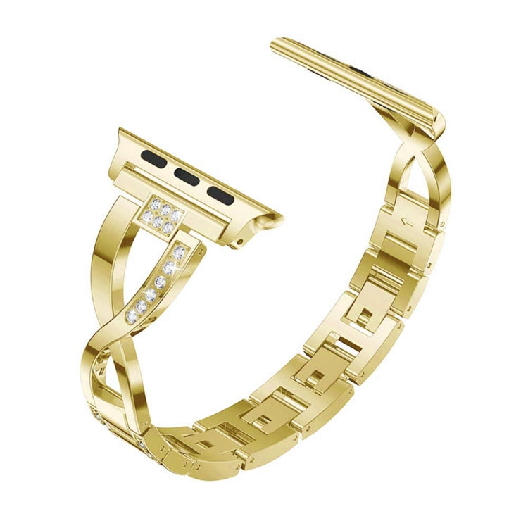 Colorful Diamond Stainless Steel Watch Band for Apple Watch Series 7 41mm / 6 & SE & 5 & 4 40mm / 3 & 2 & 1 38mm(Gold) by bashfashion