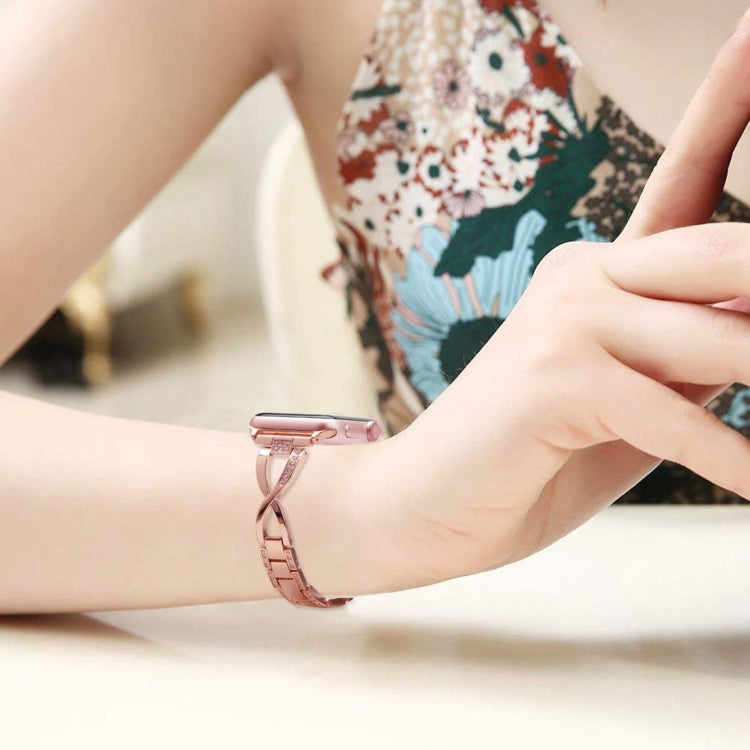 Colorful Diamond Stainless Steel Watch Band for Apple Watch Series 7 41mm / 6 & SE & 5 & 4 40mm / 3 & 2 & 1 38mm(Gold) by bashfashion