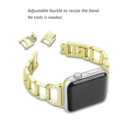 Colorful Diamond Stainless Steel Watch Band for Apple Watch Series 10 42mm / 9&8&7 41mm / SE 3&SE 2&6&SE&5&4 40mm / 3&2&1 38mm(Gold) by bashfashion