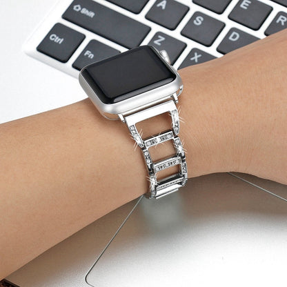 Colorful Diamond Stainless Steel Watch Band for Apple Watch Series 7 41mm / 6 & SE & 5 & 4 40mm / 3 & 2 & 1 38mm(Silver) by bashfashion