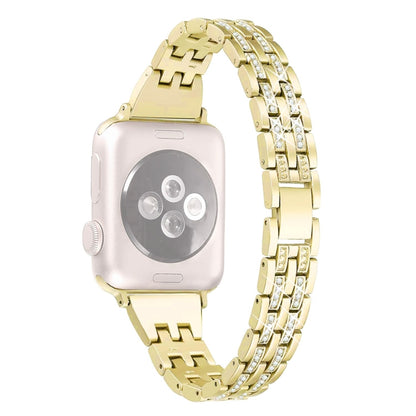Colorful Diamond Stainless Steel Watch Band for Apple Watch Series 7 41mm / 6 & SE & 5 & 4 40mm / 3 & 2 & 1 38mm(Gold) by bashfashion
