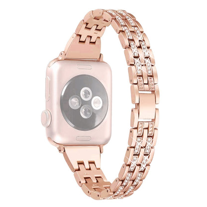 Colorful Diamond Stainless Steel Watch Band for Apple Watch Series 7 41mm / 6 & SE & 5 & 4 40mm / 3 & 2 & 1 38mm(Rose Gold) by bashfashion