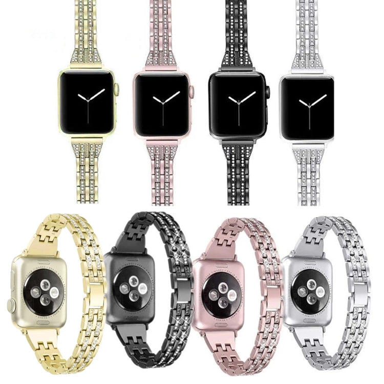 Colorful Diamond Stainless Steel Watch Band for Apple Watch Series 7 41mm / 6 & SE & 5 & 4 40mm / 3 & 2 & 1 38mm(Gold) by bashfashion