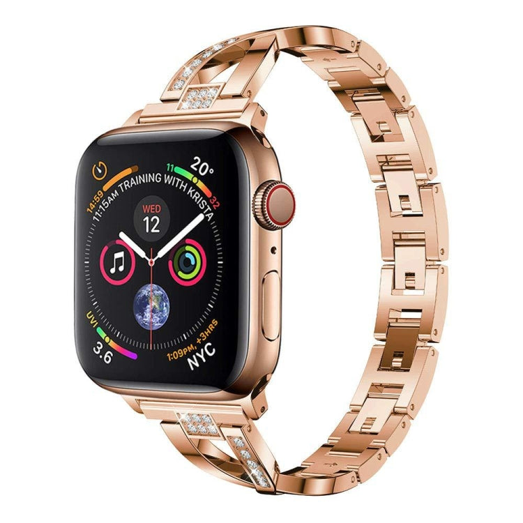 Colorful Diamond Stainless Steel Watch Band for Apple Watch Series 7 45mm / 6 & SE & 5 & 4 44mm / 3 & 2 & 1 42mm(Rose Gold) by bashfashion