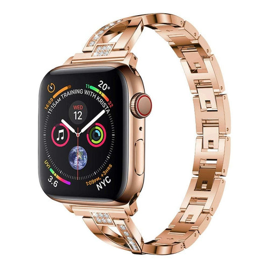 Colorful Diamond Stainless Steel Watch Band for Apple Watch Series 7 45mm / 6 & SE & 5 & 4 44mm / 3 & 2 & 1 42mm(Rose Gold) by bashfashion