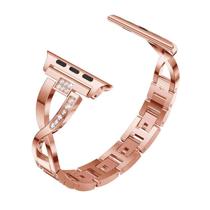 Colorful Diamond Stainless Steel Watch Band for Apple Watch Series 7 45mm / 6 & SE & 5 & 4 44mm / 3 & 2 & 1 42mm(Rose Gold) by bashfashion