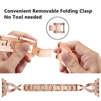 Colorful Diamond Stainless Steel Watch Band for Apple Watch Series 7 45mm / 6 & SE & 5 & 4 44mm / 3 & 2 & 1 42mm(Rose Gold) by bashfashion