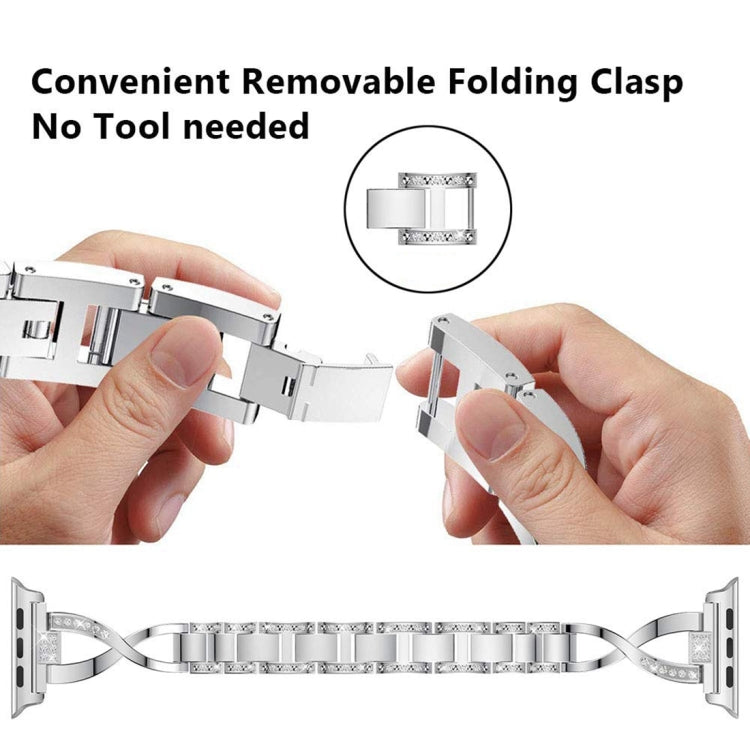 Colorful Diamond Stainless Steel Watch Band for Apple Watch Series 7 45mm / 6 & SE & 5 & 4 44mm / 3 & 2 & 1 42mm(Silver) by bashfashion