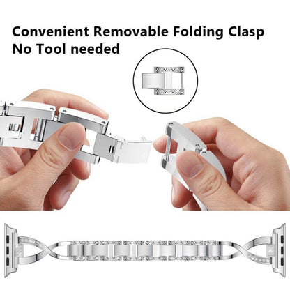 Colorful Diamond Stainless Steel Watch Band for Apple Watch Series 7 45mm / 6 & SE & 5 & 4 44mm / 3 & 2 & 1 42mm(Silver) by bashfashion