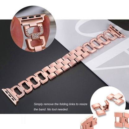 Colorful Diamond Stainless Steel Watch Band for Apple Watch Series 7 45mm / 6 & SE & 5 & 4 44mm / 3 & 2 & 1 42mm(Rose Gold) by bashfashion