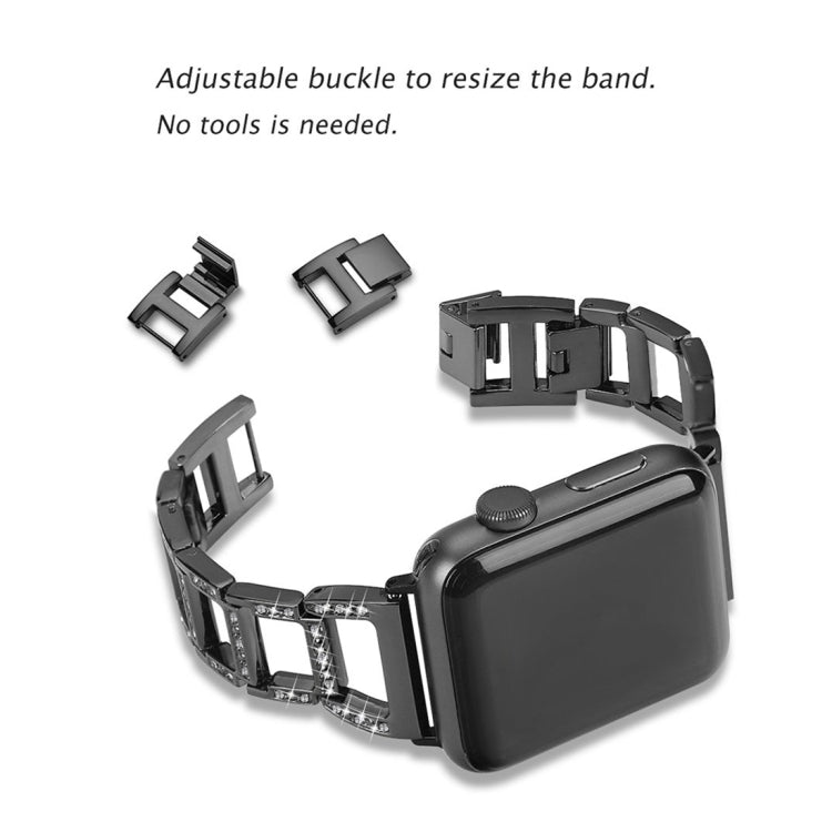 Colorful Diamond Stainless Steel Watch Band for Apple Watch Series 7 45mm / 6 & SE & 5 & 4 44mm / 3 & 2 & 1 42mm(Black) by bashfashion