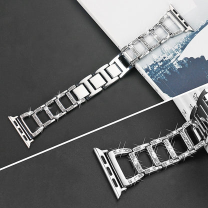 Colorful Diamond Stainless Steel Watch Band for Apple Watch Ultra 49mm&Watch Ultra 2 49mm / Series 10 46mm / 9&8&7 45mm / SE 3&SE 2&6&SE&5&4 44mm / 3&2&1 42mm(Gold) by bashfashion