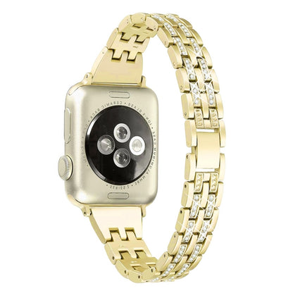 Colorful Diamond Stainless Steel Watch Band for Apple Watch Series 7 45mm / 6 & SE & 5 & 4 44mm / 3 & 2 & 1 42mm(Gold) by bashfashion