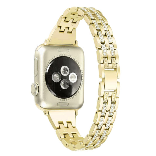 Colorful Diamond Stainless Steel Watch Band for Apple Watch Series 7 45mm / 6 & SE & 5 & 4 44mm / 3 & 2 & 1 42mm(Gold) by bashfashion