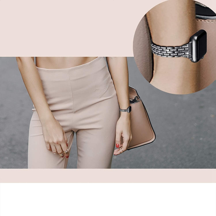 Colorful Diamond Stainless Steel Watch Band for Apple Watch Series 7 45mm / 6 & SE & 5 & 4 44mm / 3 & 2 & 1 42mm(Gold) by bashfashion