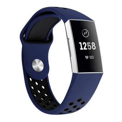 Two-color Round Hole Silicone Watch Band for Fitbit Charge 3, Watch Band Size:130-195mm(Black Blue) by bashfashion