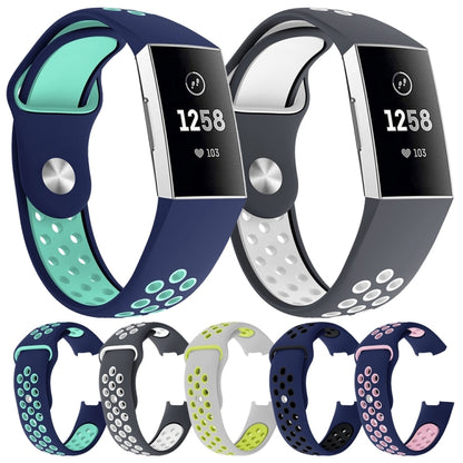 Two-color Round Hole Silicone Watch Band for Fitbit Charge 3, Watch Band Size:130-195mm(Grey Green) by bashfashion