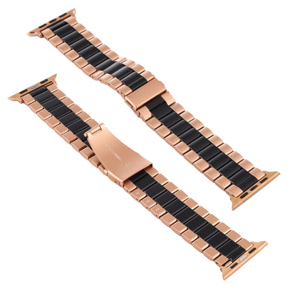 For Apple Watch Series 7 45mm / 6 & SE & 5 & 4 44mm / 3 & 2 & 1 42mm Stainless Steel Wrist Strap Watch Band(Black+Rose gold) by bashfashion