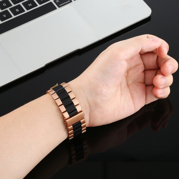For Apple Watch Series 7 45mm / 6 & SE & 5 & 4 44mm / 3 & 2 & 1 42mm Stainless Steel Wrist Strap Watch Band(Black+Rose gold) by bashfashion