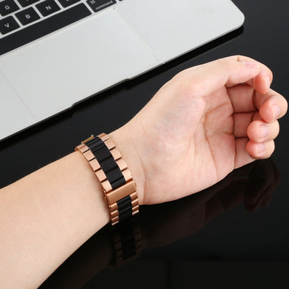 For Apple Watch Series 7 45mm / 6 & SE & 5 & 4 44mm / 3 & 2 & 1 42mm Stainless Steel Wrist Strap Watch Band(Black+Rose gold) by bashfashion
