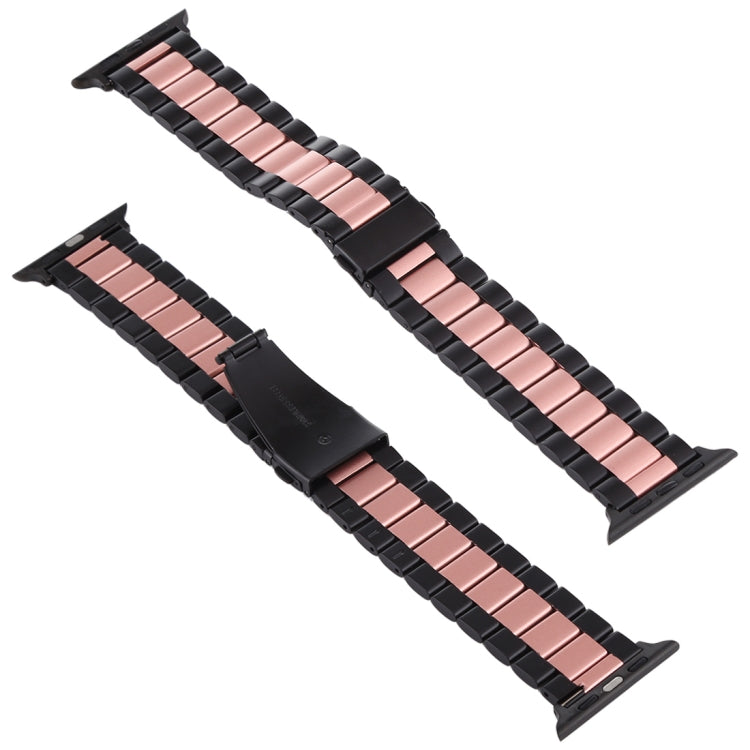 For Apple Watch Series 7 45mm / 6 & SE & 5 & 4 44mm / 3 & 2 & 1 42mm Stainless Steel Wrist Strap Watch Band(Black+Rose gold) by bashfashion