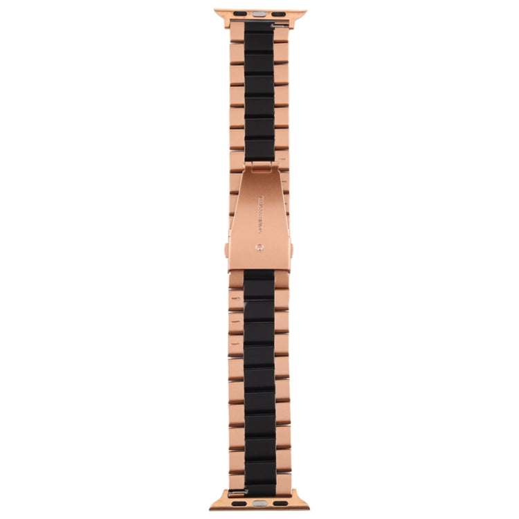 For Apple Watch Series 7 41mm / 6 & SE & 5 & 4 40mm / 3 & 2 & 1 38mm Stainless Steel Wrist Strap Watch Band(Black Gold) by bashfashion