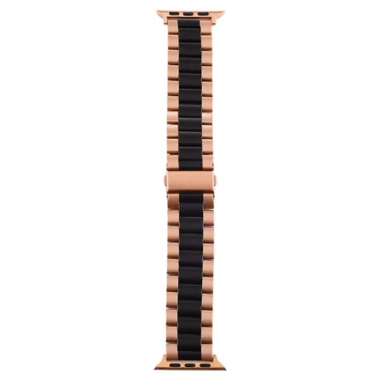 For Apple Watch Series 7 41mm / 6 & SE & 5 & 4 40mm / 3 & 2 & 1 38mm Stainless Steel Wrist Strap Watch Band(Black Gold) by bashfashion