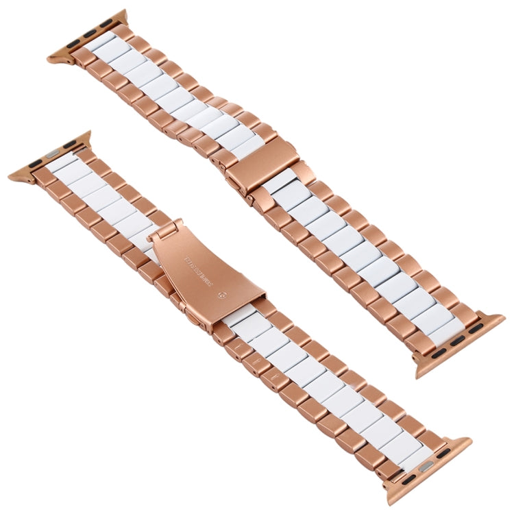 For Apple Watch Series 10 42mm / 9&8&7 41mm / SE 3&SE 2&6&SE&5&4 40mm / 3&2&1 38mm Stainless Steel Wrist Strap Watch Band(White + Golden) by bashfashion