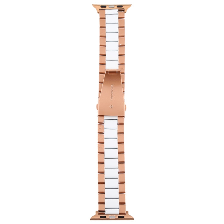 For Apple Watch Series 10 42mm / 9&8&7 41mm / SE 3&SE 2&6&SE&5&4 40mm / 3&2&1 38mm Stainless Steel Wrist Strap Watch Band(White + Golden) by bashfashion