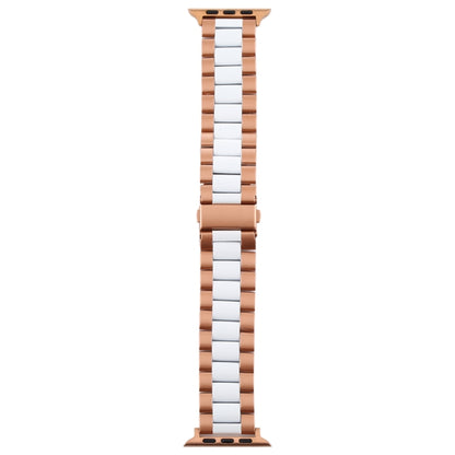 For Apple Watch Series 10 42mm / 9&8&7 41mm / SE 3&SE 2&6&SE&5&4 40mm / 3&2&1 38mm Stainless Steel Wrist Strap Watch Band(White + Golden) by bashfashion