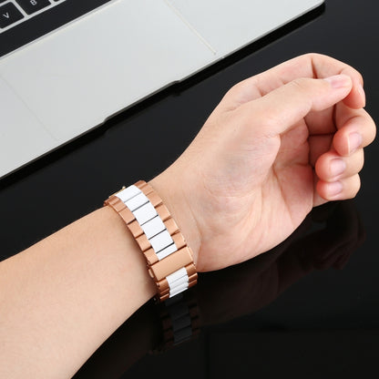 For Apple Watch Series 10 42mm / 9&8&7 41mm / SE 3&SE 2&6&SE&5&4 40mm / 3&2&1 38mm Stainless Steel Wrist Strap Watch Band(White + Golden) by bashfashion