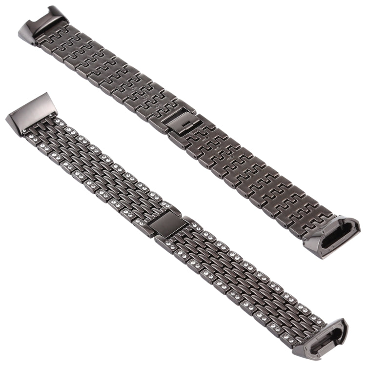 For Fitbit Charge 3 Diamond-studded Stainless Steel Watch Band(Black) by bashfashion