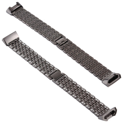 For Fitbit Charge 3 Diamond-studded Stainless Steel Watch Band(Black) by bashfashion