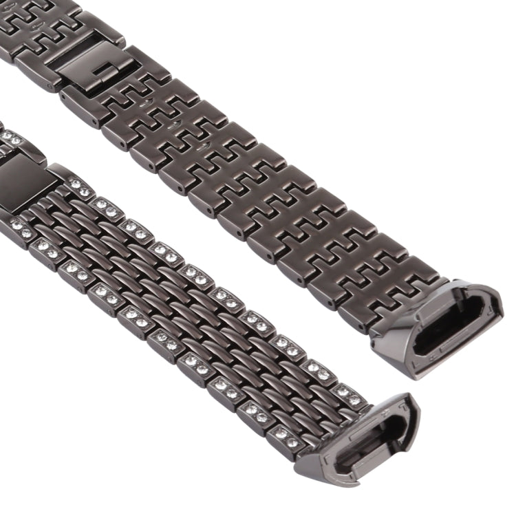 For Fitbit Charge 3 Diamond-studded Stainless Steel Watch Band(Black) by bashfashion