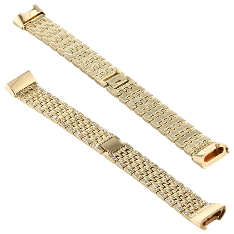For Fitbit Charge 3 Diamond-studded Stainless Steel Watch Band(Gold) by bashfashion