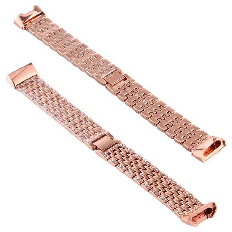 For Fitbit Charge 3 Diamond-studded Stainless Steel Watch Band(Rose Gold) by bashfashion