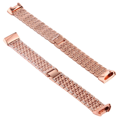 For Fitbit Charge 3 Diamond-studded Stainless Steel Watch Band(Rose Gold) by bashfashion