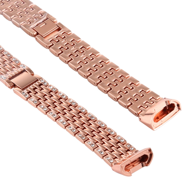 For Fitbit Charge 3 Diamond-studded Stainless Steel Watch Band(Rose Gold) by bashfashion