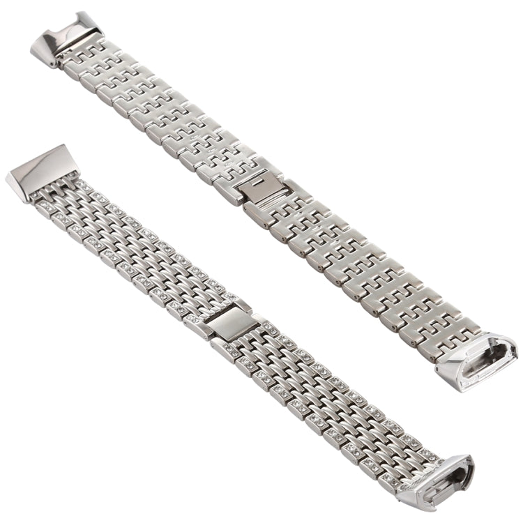 For Fitbit Charge 3 Diamond-studded Stainless Steel Watch Band(Silver) by bashfashion