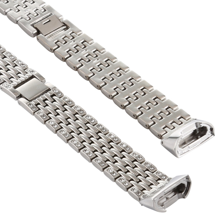 For Fitbit Charge 3 Diamond-studded Stainless Steel Watch Band(Silver) by bashfashion