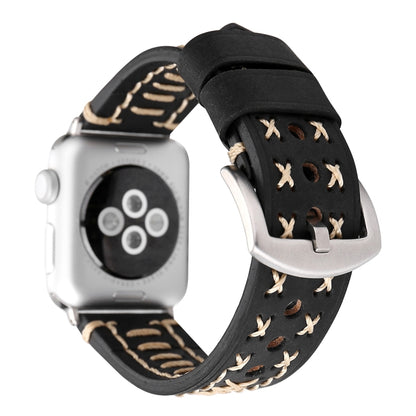 For Apple Watch Series 10 42mm / 9&8&7 41mm / SE 3&SE 2&6&SE&5&4 40mm / 3&2&1 38mm Manual Line Pattern Genuine Leather Wrist Watch Band(Black) by bashfashion
